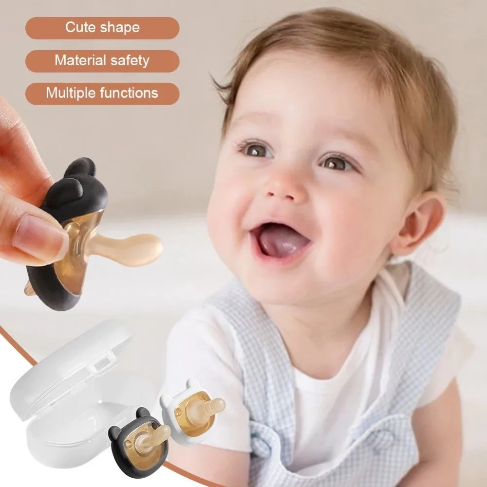 

2pcs/Set Silicone Newborn Pacifier Flat Round Mouth with Storage Box Pacifier Storage Set Prevent Flatulence Safe Material
