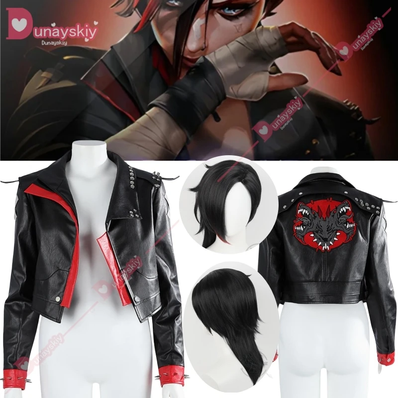 Arcane 2 Game LOL Vi Cosplay Women Black PU Leather Coat Costume Female Jacket Disguise Top Coats Party Halloween Carnival Party