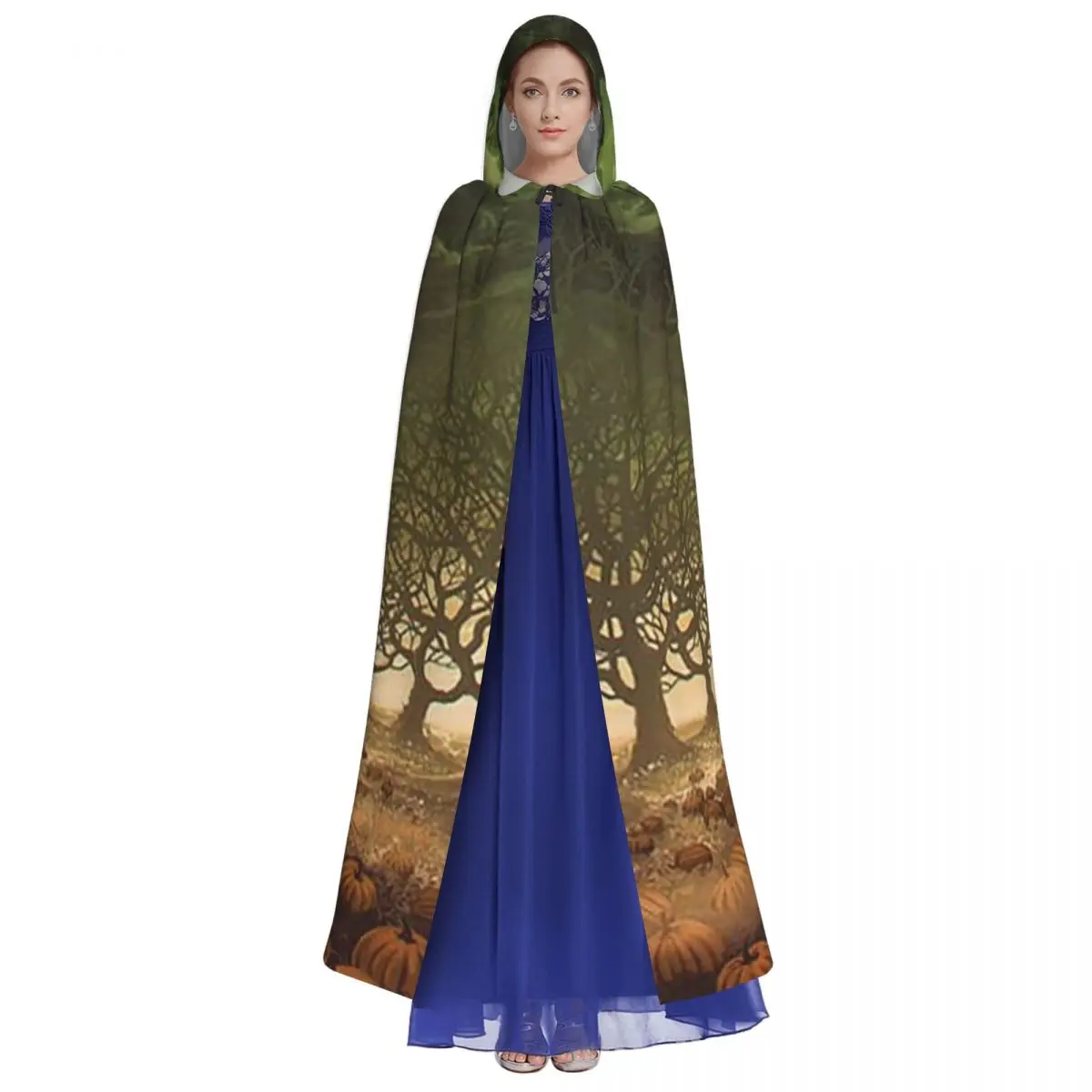 ハロウィンコウモリ ジャック・オ・ランタン カボチャと幽霊 魔女 ロングフード付きマント 魔女 中世コスチューム コスプレケープ ハロウィンコート