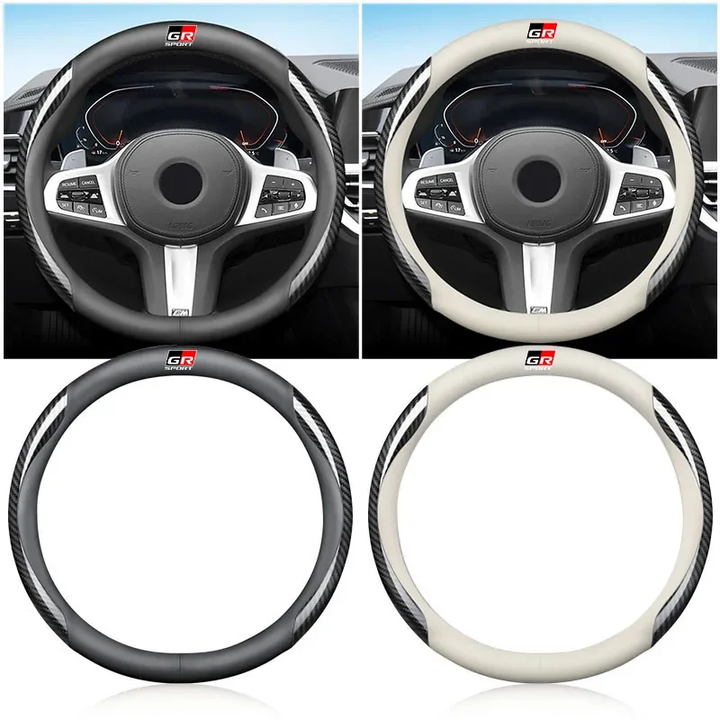 

Leather Carbon Fiber Car Steering Wheel Cover for Toyota GR C-HR Car Labor Saving Knob Sport Gazoo Racing Rav4 Car Accessories