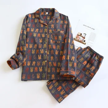 2025 Primavera e Autunno Nuova Coppia Pigiama Set 100% Cotone Pantaloni a maniche lunghe per Uomo e Donna Due Pezzi Carino Arredamento per la Casa