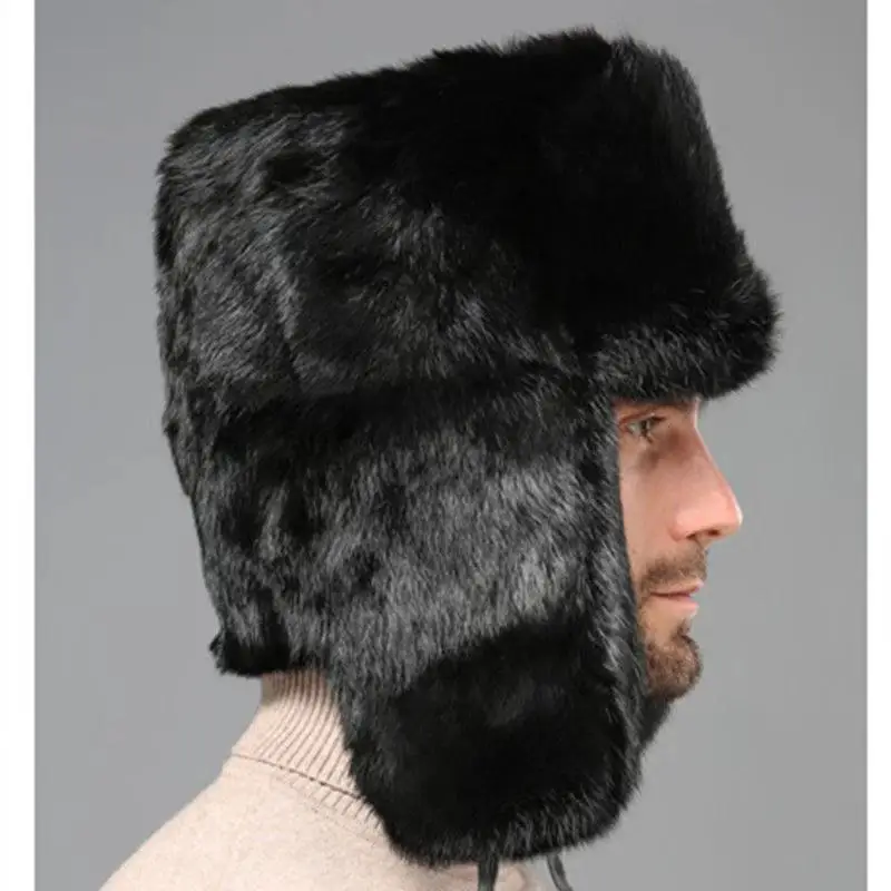 Ushanka قبعة تزلج الشتاء الروسية الدافئة واقيات الأذن فو الفراء الصياد القبعات الرجال قبعة أفخم الطيران منفذها قبعة شابكا УСНК Жenskয়া