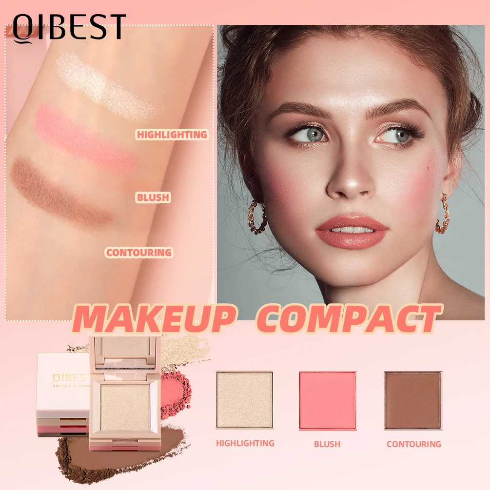 

QIBEST New 3 In 1 Highlighter Contouring Blush Palette Matte Pearlescent Eyeshadow All-in-one Palette Brightening Skin Cosmetics