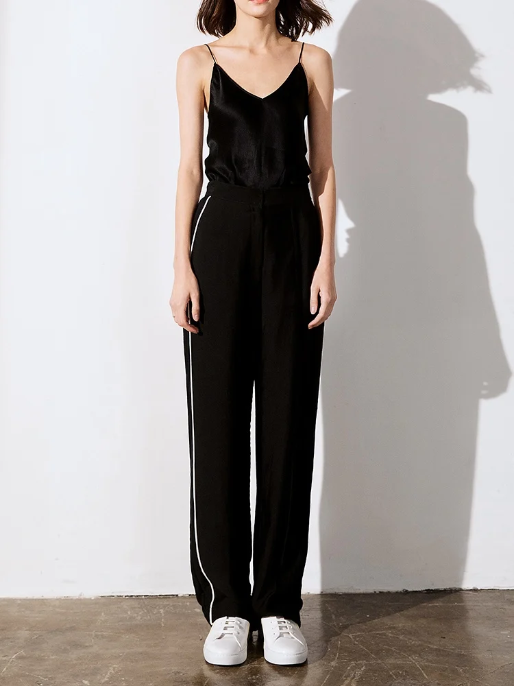 

Ультратонкие шелковые брюки из ацетата для женщин, узкая модель, с высокой талией, широкие штанины, лето 2025