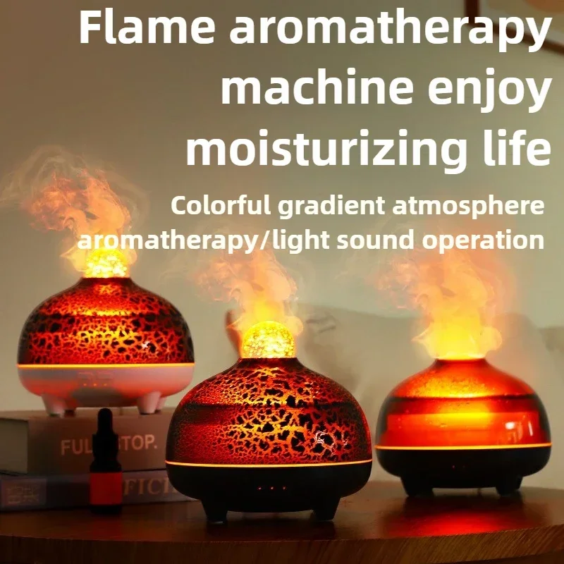 Colorful Aromatherapy Machine Simulated Flame Ultrasonic Essential Oil Diffuser Desktop Crack Humidifier USB