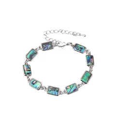 Natural Abalone Shell Beaded Bracelet Rectangular Geometric Bracelet Adjustable Wristband Alloy Bracelet Pendant Decor For Women