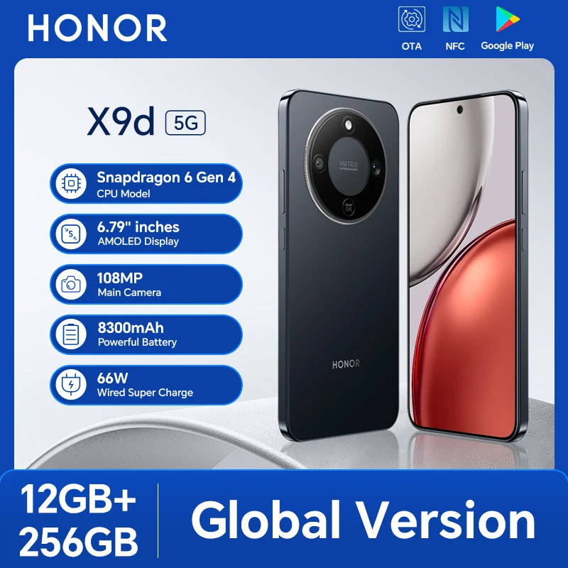 【Brand+】HONOR X9d Global Version Smartphone 6.79'' 120Hz Screen Snapdragon 6 Gen 4 108MP AI Camera 8300 mAh 66W Super Charging
