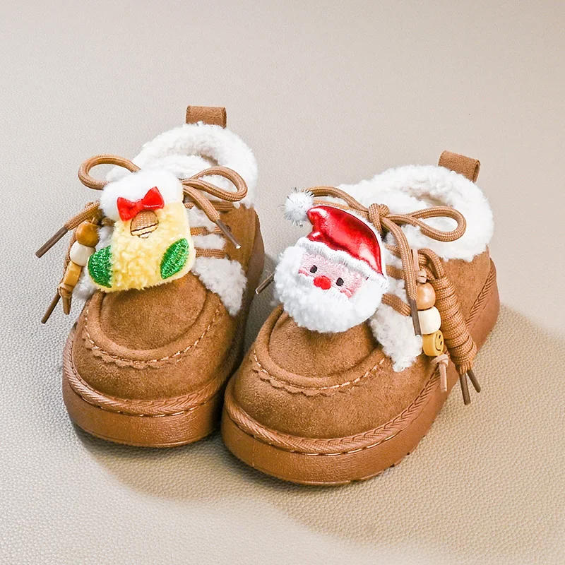 

New Kids Plush Shoes Winter Santa Claus Girls Causal Cotton Shoes Cute Christmas Party Children's Snow Shoes Fashion Versatile