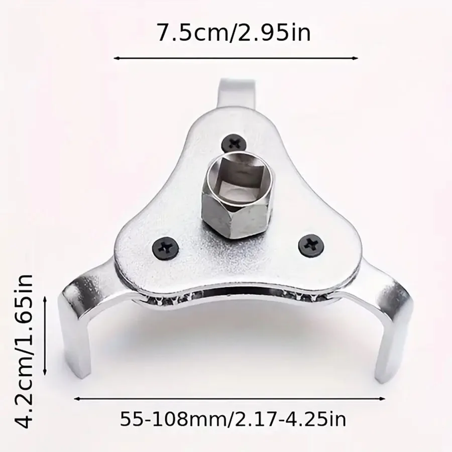 Universal Adjustable Oil Filter Wrench From 2-1/2 inch to 4.5 inch Oil Filter Wrench Tool Set With 3 Jaw Uninstall Removal Key