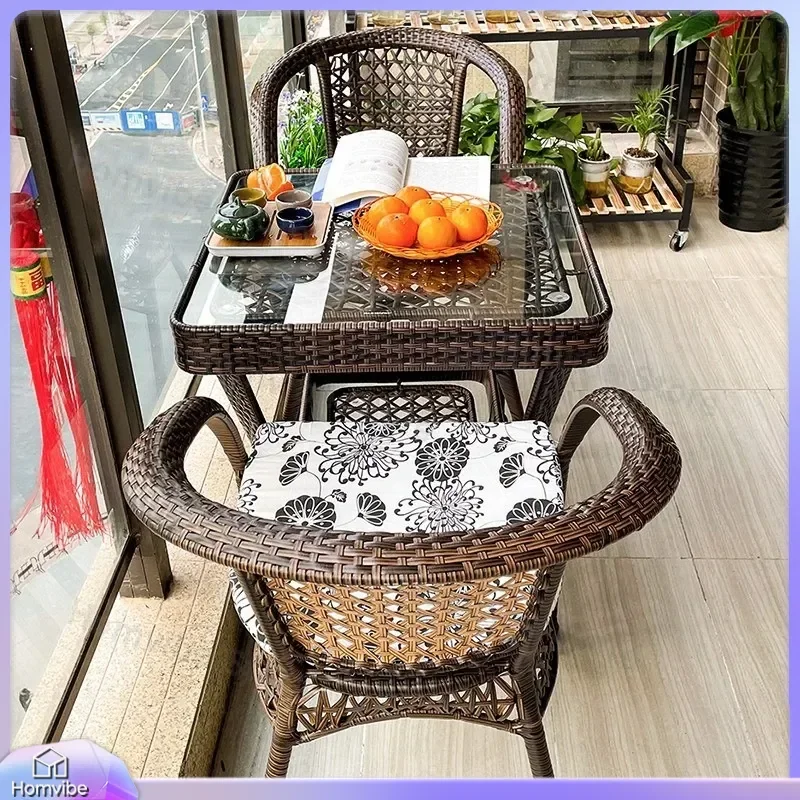 Outdoor Rattan Furniture Set 3 Piece Patio Wicker Chairs and Coffee Table Garden Balcony Conversation Set Weatherproof