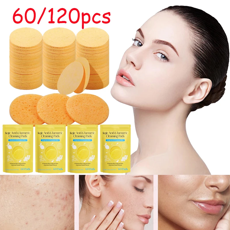 

60/120PCS Kojic Acid Turmeric Cleansing Pads Unclog Pores Turmeric Kojic Acid Pads Face Turmeric & Kojic Acid Pads for Face Body