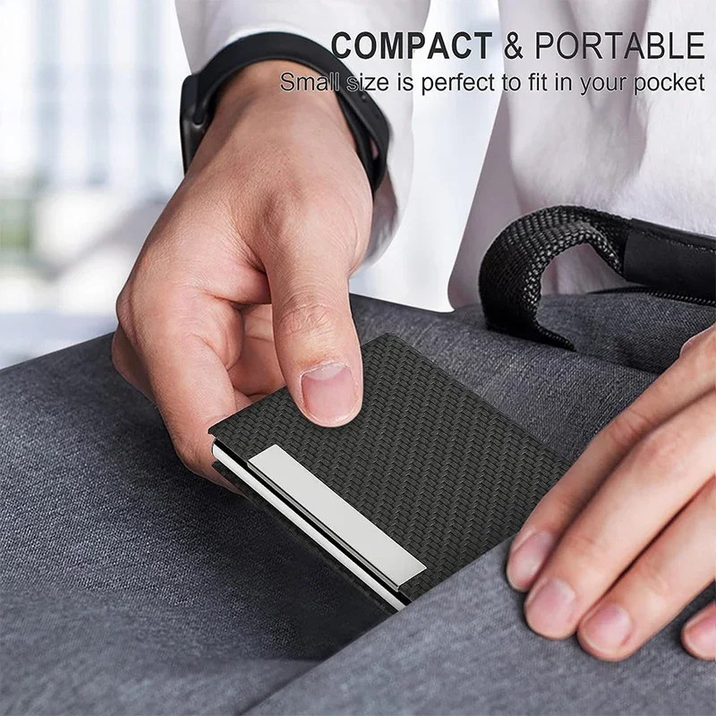 ใหม่ผู้ถือธุรกิจ PU พร้อมตะขอแม่เหล็กเคสนามบัตรสแตนเลสบัตรประชาชนบัตรเครดิตซองใส่บัตรสำหรับผู้ชายผู้หญิง