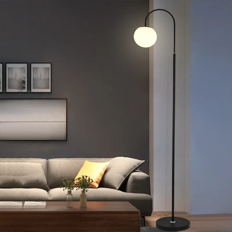 Modern Simple Floor Lamp LED Nordic Home Living Room Bedroom Vertical Floor Lamp Iron Material Ball Floor Lamp