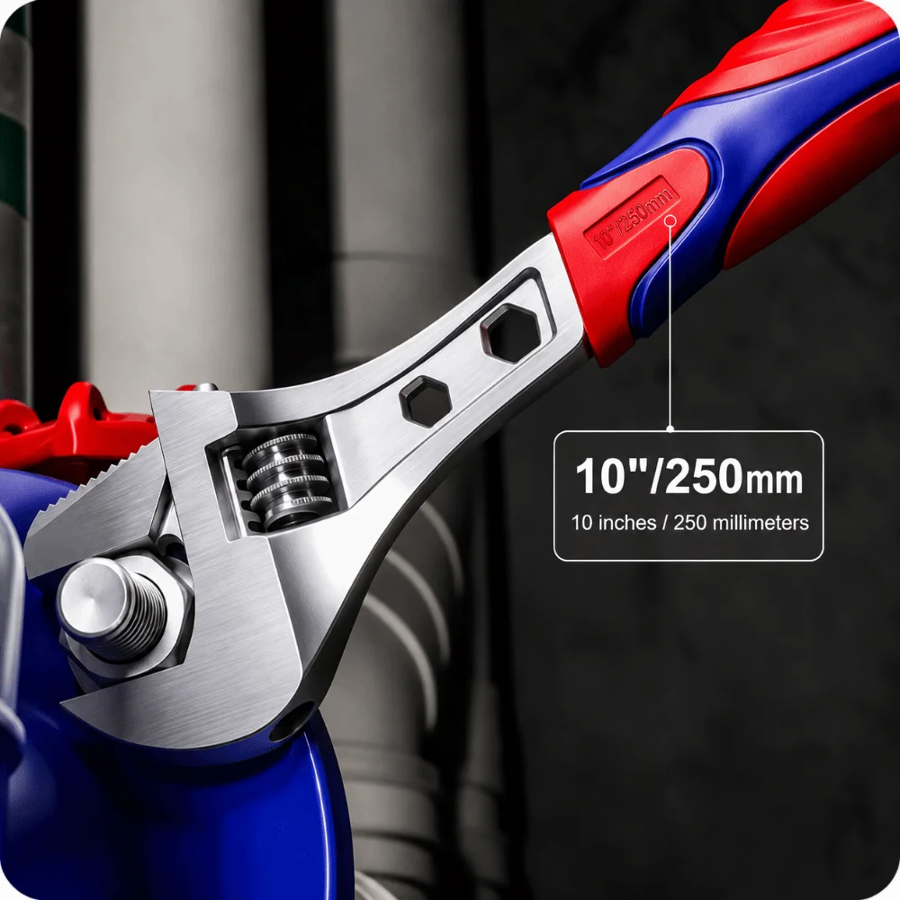 Wide Jaw Wrench Tool Thick Body Dual Use Mode Adjust Spanner Anti Slip Surface Multi Spec Size Pipe Hand Gear Garage Repair