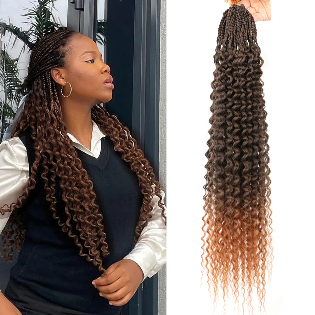 

24 Inch Long Box Braids With Deep Wave Crochet Hair Synthetic Pre Looped Water Wave Crochet Hair Extensions