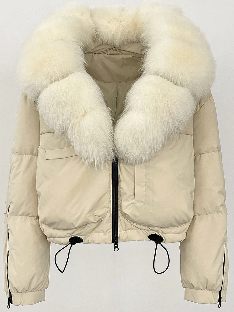 المرأة سميكة الدافئة قصيرة أسفل ملابس خارجية الفراء الملابس 2025 الشتاء معطف فرو الثعلب الطبيعي الإناث الأبيض بطة أسفل سترة سيدة #5