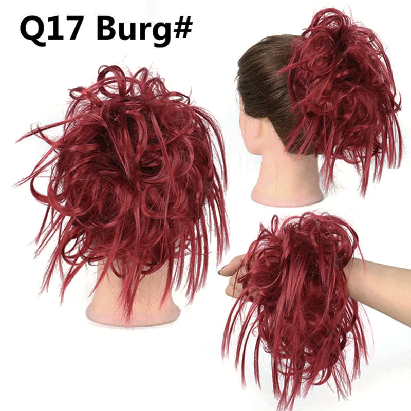Synthetischer, unordentlicher, flauschiger Haarknoten, zerzaustes Haarteil, elastisches Band, Chignon, Haargummi, Pferdeschwanz-Erweiterungen, Haarschleife für Frauen – Detail 13