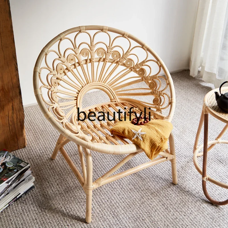 Nordic rattan chair modern simple peacock chair homestay rattan sofa chair home living room