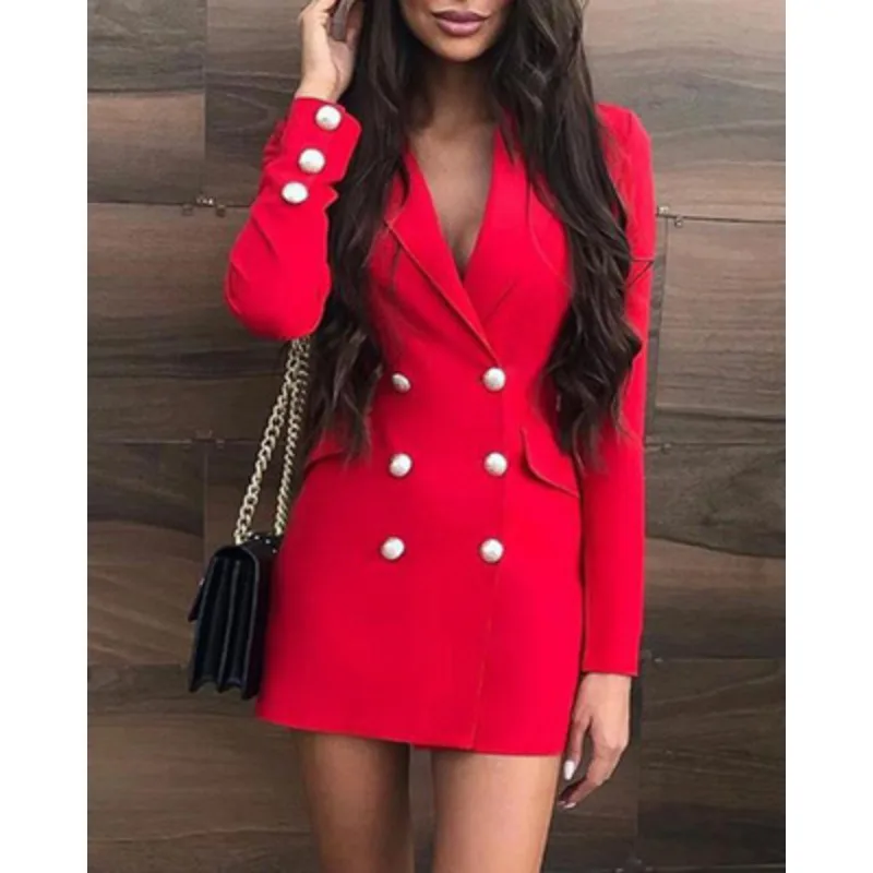 

Women's Suit Top Short Skirt Casual Suit Commuter Holiday Spice Sweet Long Sleeve Red Dress Professional Dress Color Comfort