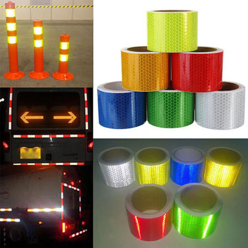 

Car Sticker Safety Warning Tape High Visibility Self Adhesive Waterproof White Red Yellow Blue Green Bike Reflective Stickers