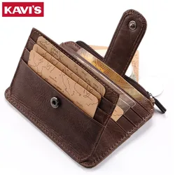KAVIS Genuine Leather Mini Card Holder Small Light Women's Wallets Multifunctional Zipper Coin Purse Travel ID Credit Cardholder