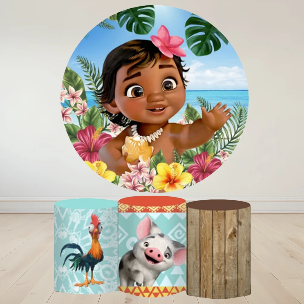 

Hasbro Baby Moana Cylinder Plinth Cover Round Photo Studio Booth Backdrop Baby Shower Birthday Party Photography Background