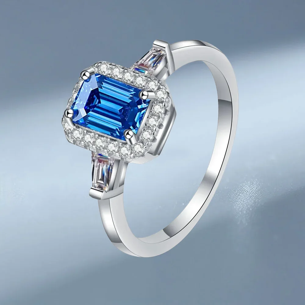 

Модное 1-каратное синее кольцо с бриллиантом из муассанита для женщин, роскошное платиновое сверкающее обручальное кольцо Pt950, ювелирные украшения