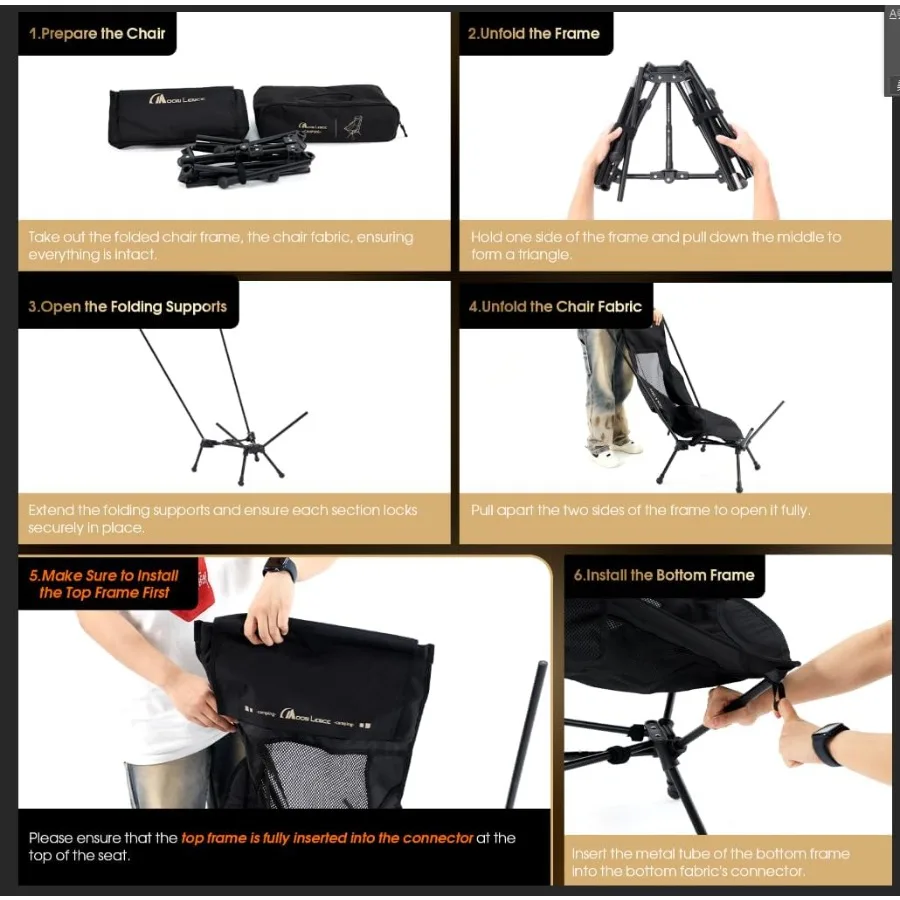 كرسي تخييم عالي الظهر قابل للطي مع مقعد عريض ودعم خلفي مريح للمغامرات الخارجية معرف التصميم المحمول والمدمج #6