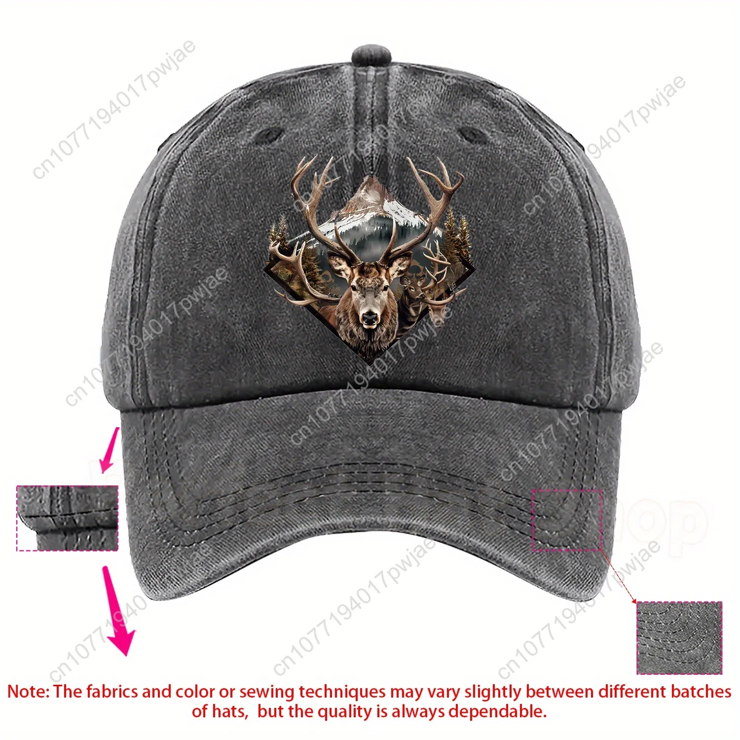 Vreedzame en majestueuze berg met statement baseballpet met hertenprint, verstelbare maat in meerdere kleuren