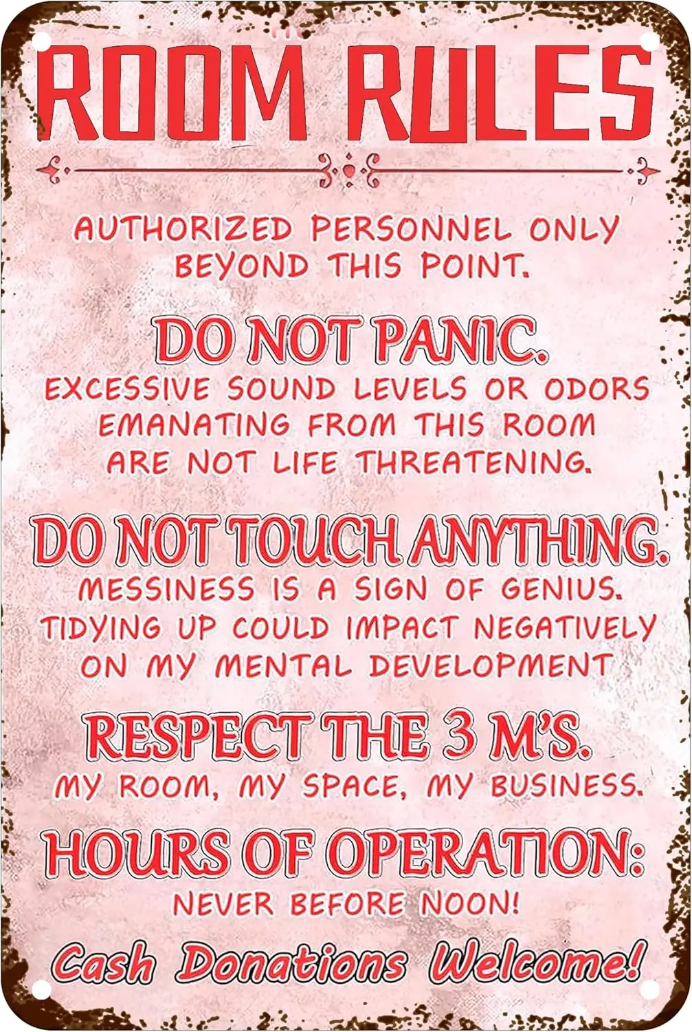 Room Rule Sign Girl Room Decor Wall Door Decor Metal Tin Signs House Rules Tin Sign For Home Farmhouse Rustic Sign Indoor Outdoo