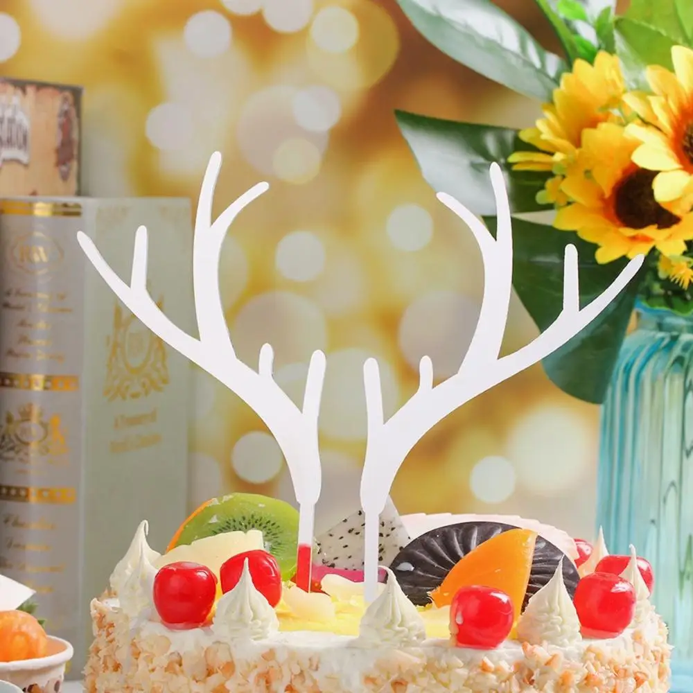 

New Year Wedding Acrylic Gold Silver Elk Reindeer Deer Antler Christmas Decoration Cake Topper Party Supplies