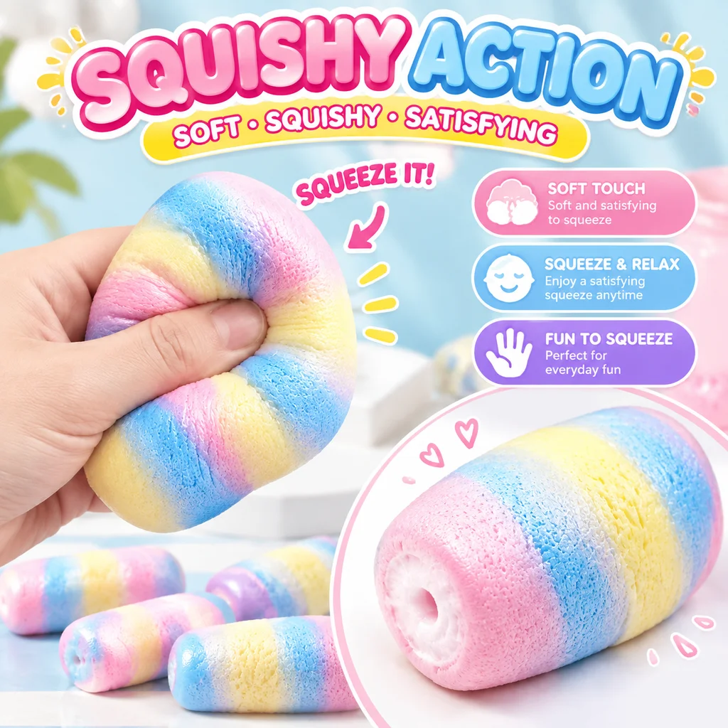 Rainbow Candy Crispy Squishy Toy Macaron Simulation Chocolate Crunchy Stress Relief Fidget Novelty Squeeze Toys Squishy