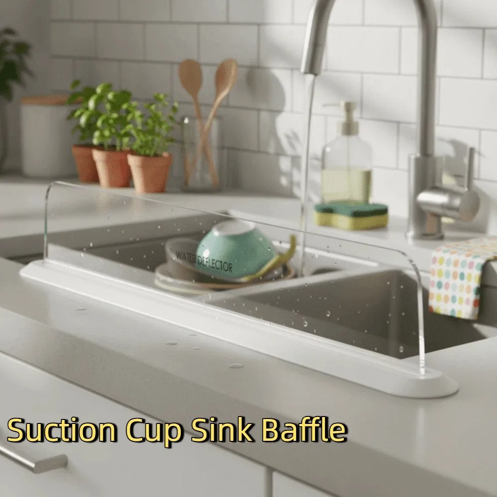 

Anti-Splash Suction Cup Sink Baffle Extended Transparent Kitchen Water Baffle Removable Reusable Splash Guard Bathroom Sinks