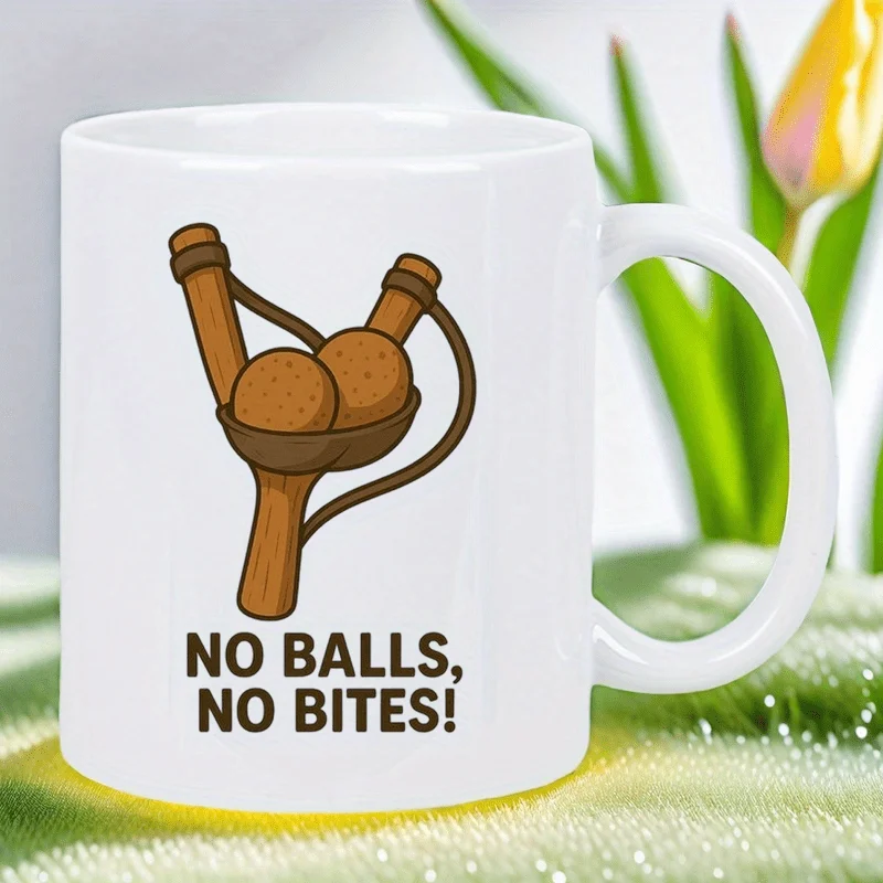 

Funny Coffee Mug - No Balls No Bites Juggling Club - Ceramic Cup with Brown Clubs Design - Office Desk Decor, Joke Gift for Jugg