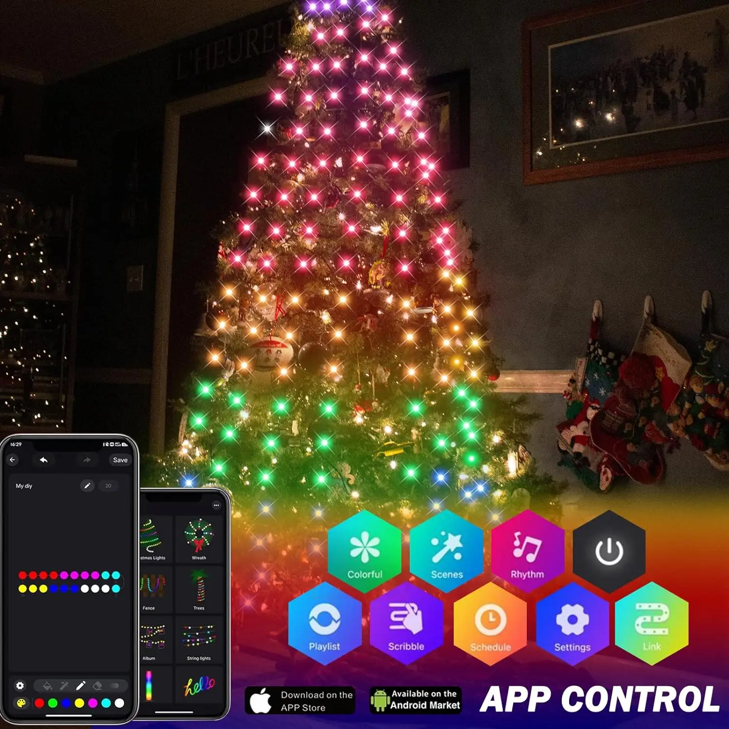 RGBIC Christmas Tree Lights DIY LED Fairy String Lights with Smart APP & Remote Control Garland for Outdoor Garden Party Wedding
