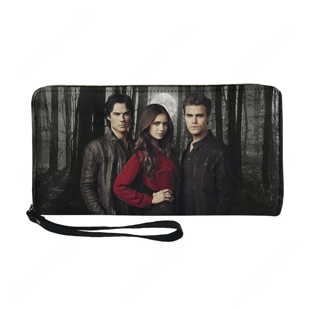 The Vampire Diaries Custom Wallet Purse Mens Womens Teenagers Zipper Long Wallets Double Print Portable Wallet Gift Bag