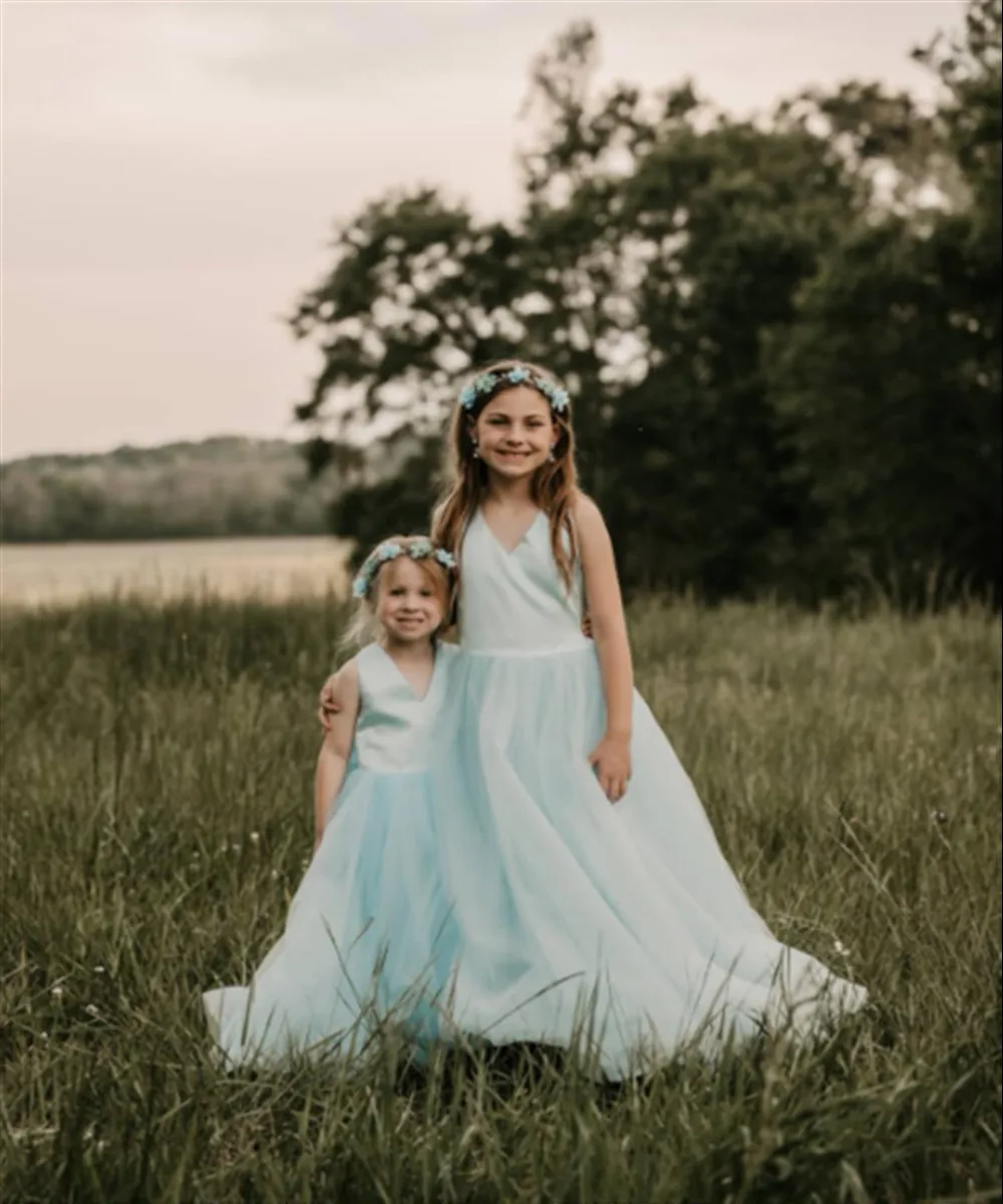 Vestido de novia elegante personalizado con flores para niña, vestido de satén con tirantes cruzados y lazo para fiesta de cumpleaños, graduación, vestido de baile de primera comunión para niños