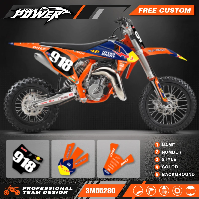 Powerzone Custom Team Decals Stickers Kits for KTM 65 SX SXF 2016 2017 2018 2019 2020 2021 2022 2023 Customized Number 15