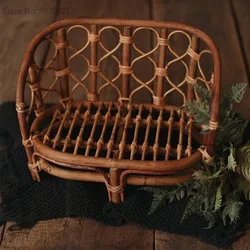 2024 Newborn Photography Props Handmade Vintage Bamboo Bench Ranttan Chair Wooden Baby Bed Crib Studio Posing Sofa Accessories