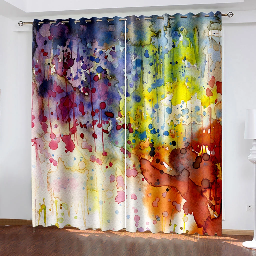 

3D Modern Colorful Abstract Graffiti Art Design Cheap 2 Pieces Shading Drapes Window Curtains for Living Room Bedroom Decor Hook