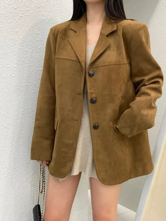 

Chic Autumn Winter Vintage Collar Loose Casual Versatile Long Sleeve Coat Women's Fashion Polyester Fiber