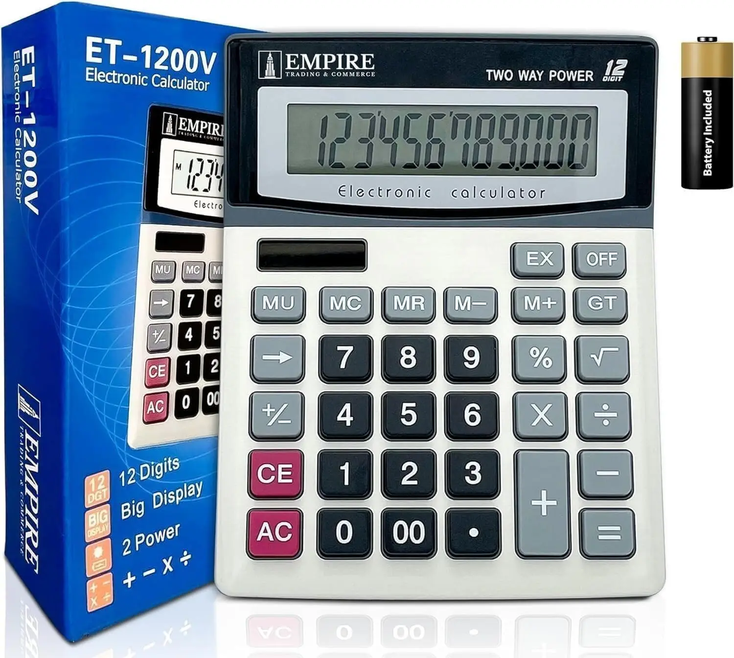 

Large Display Desk Calculator with Solar & Battery Power, 12-Digit Tilted Screen for Students and Office Use