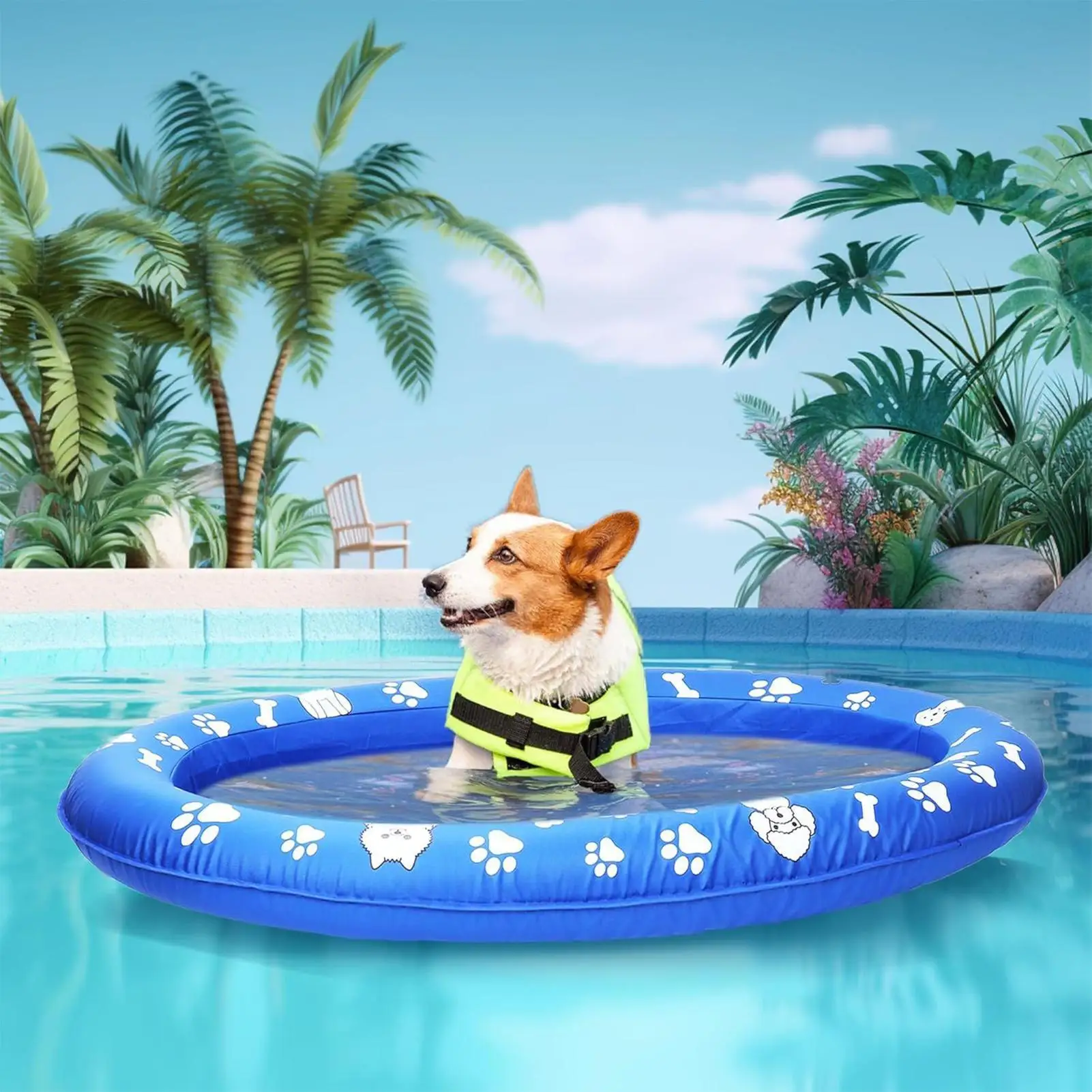 Hundeschwimmer für Pool, aufblasbares Hundefloß für Pool, schwimmendes Wasserspielzeug, Heimtierbedarf für große, mittelgroße und kleine Welpen, Schwimmsee
