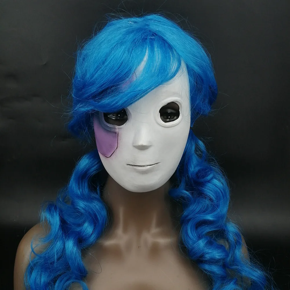 

Sally Mask Cosplay Game Role Full Face Horror Burn Birthmask Helmet Blue Wig Halloween Masquerade Party Costume Headwear Prop