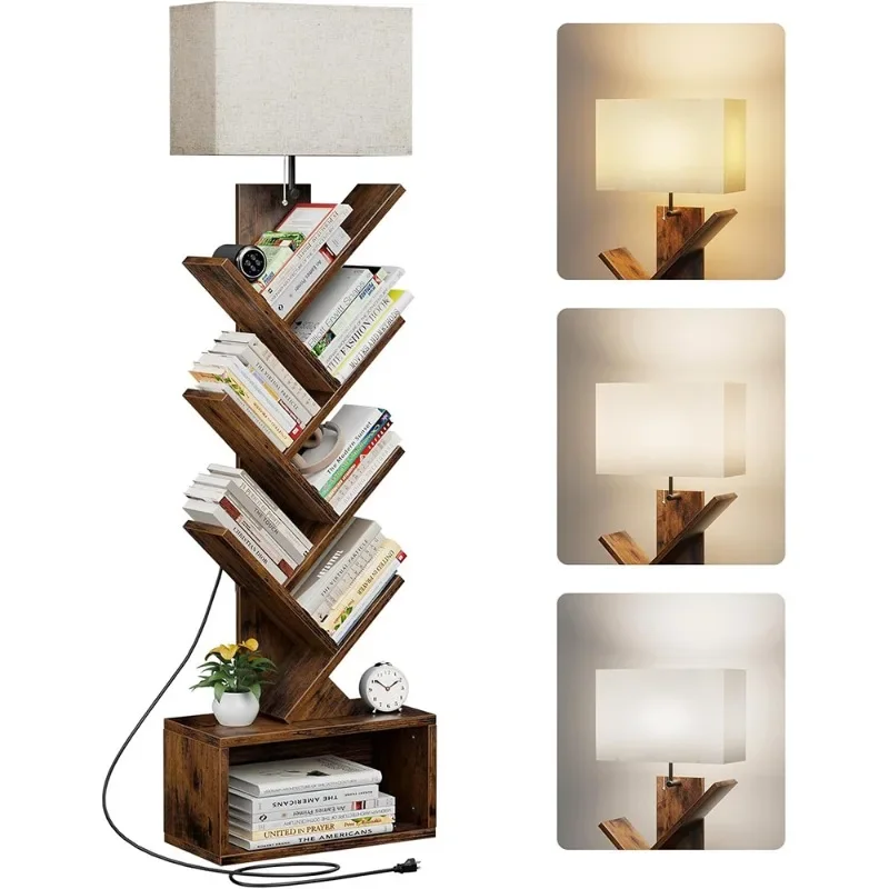 Bookshelf floor lamp, cloth cover lamp floor lamp shelf tree storage rack floor lamp