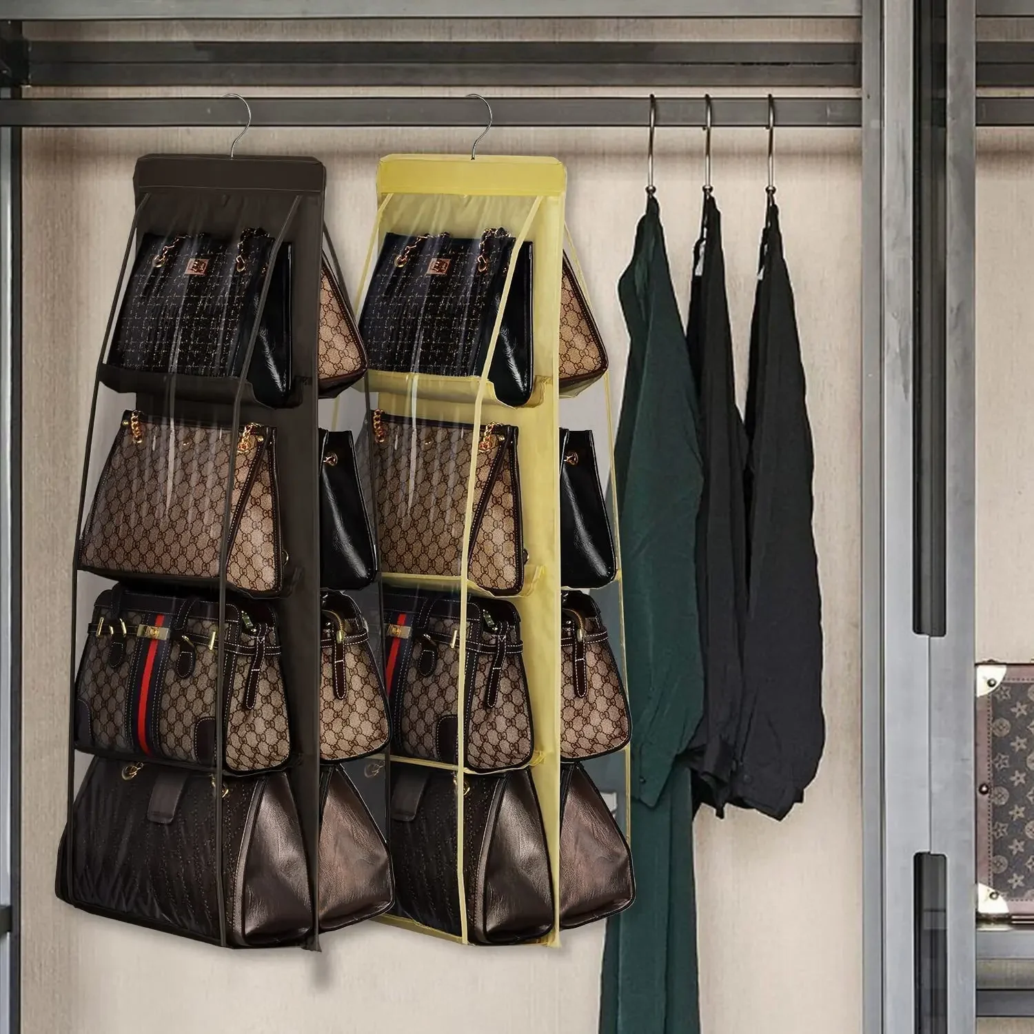 1pc Handbag Organizer for Hanging, Storage Bag for Closet Wardrobe, Transparent Hanging Shelf, Holder for Purse Collection,