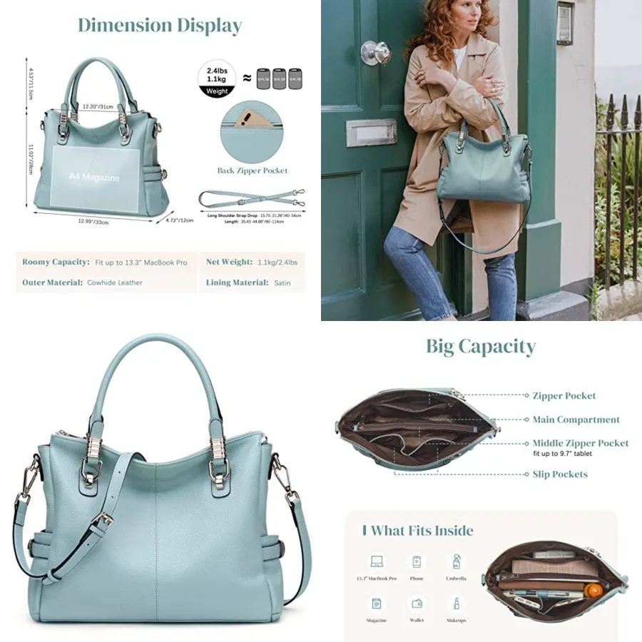 S-ZONE Women Genuine Leather Handbag Shoulder Purse Satchel Tote Crossbody Bag