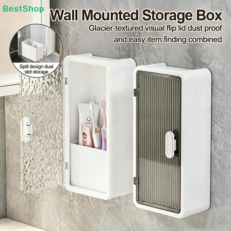 Wall Mount Storage Box Bathroom Ventilated Quick Dry Toothpaste Toothbrush Cosmetics Water Ripple Multifunctional Storage Rack