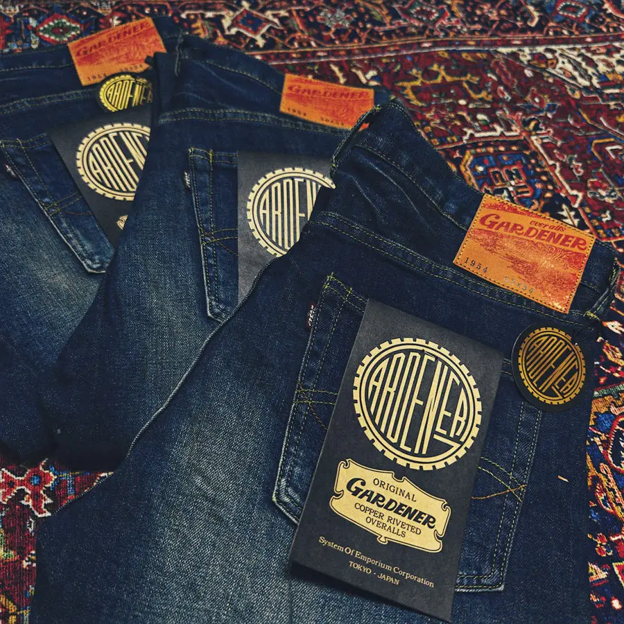 GARDENER 1954 JEANS WASHED Baffo de gato lavado pesado jeans vintage de gado de 14 onças