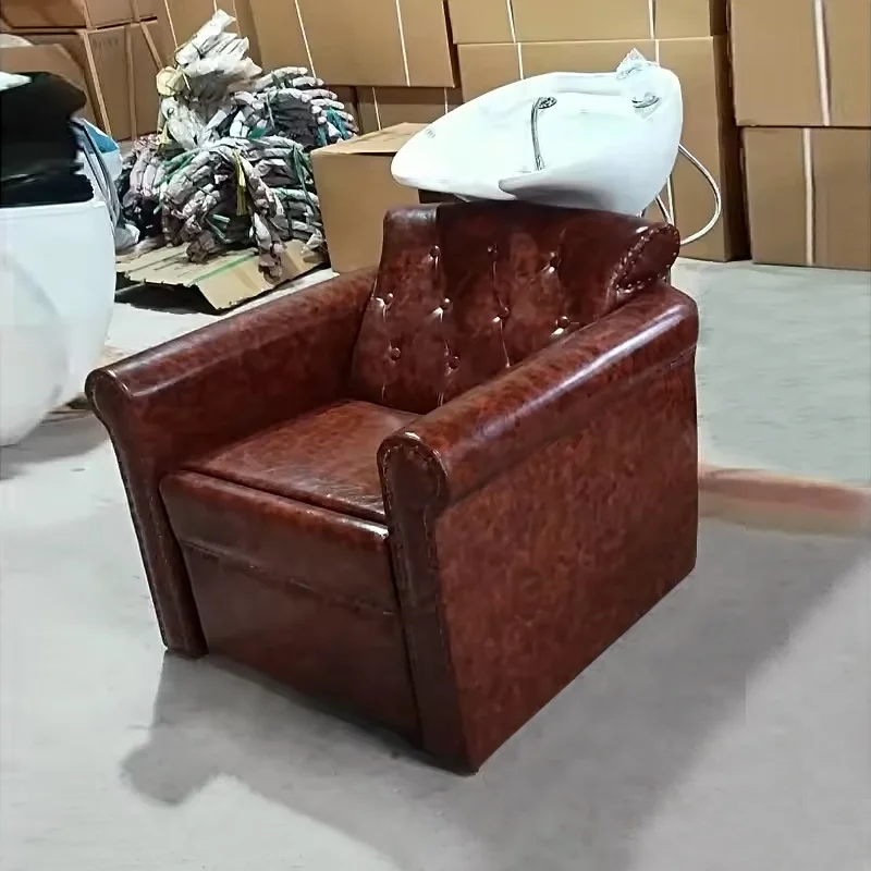 Beauty Brown Hair Washing Shampoo Chair With White Bowl For Nail Salon